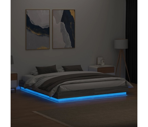 Estructura de cama con luces LED gris Sonoma 200x200 cm