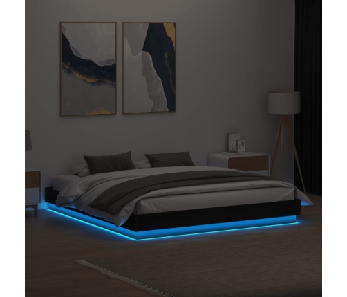 Estructura cama LED sin colchón cuero sintético negro 180x200cm