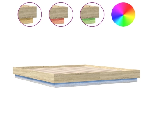 vidaXL Estructura de cama con luces LED roble Sonoma 180x200 cm