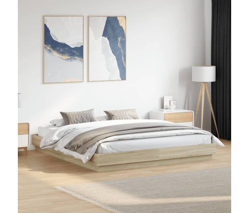 vidaXL Estructura de cama con luces LED roble Sonoma 180x200 cm