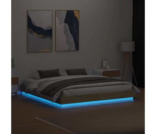 vidaXL Estructura de cama con luces LED roble Sonoma 180x200 cm