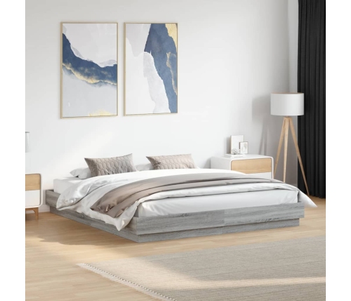 Estructura de cama con luces LED gris Sonoma 180x200 cm