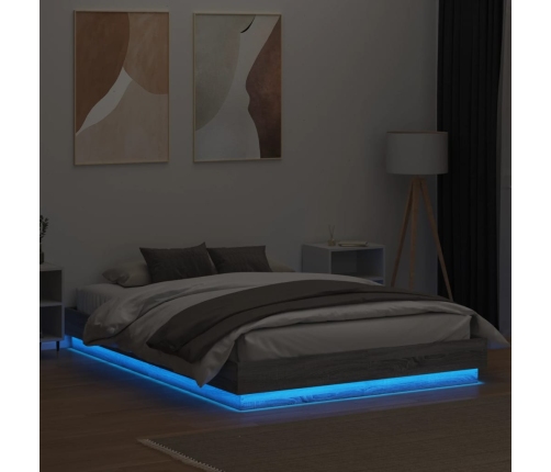 Estructura de cama con luces LED gris Sonoma 160x200 cm