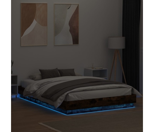 vidaXL Estructura de cama con luces LED roble ahumado 140x200 cm