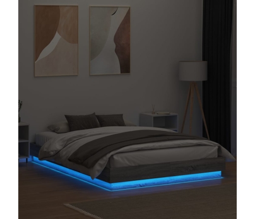 Estructura de cama con luces LED gris Sonoma 140x200 cm