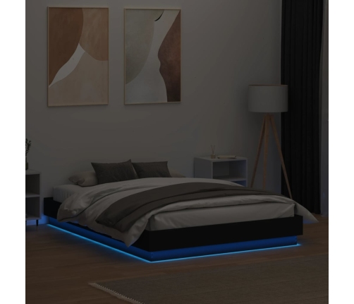 Estructura de cama con luces LED negro 140x190 cm