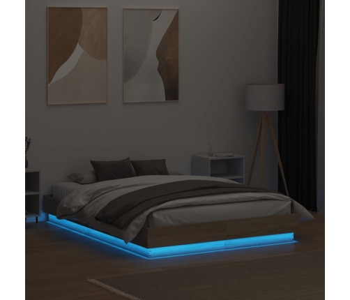 Estructura de cama con luces LED roble Sonoma 140x190 cm