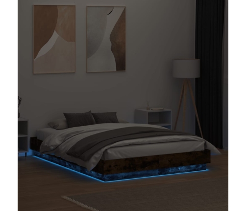 vidaXL Estructura de cama con luces LED roble ahumado 140x190 cm