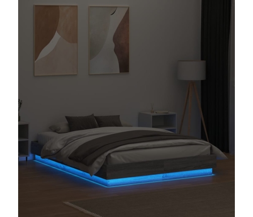 Estructura de cama con luces LED gris Sonoma 140x190 cm