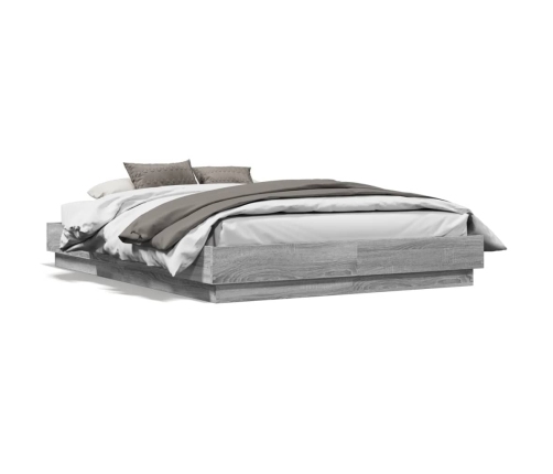 Estructura de cama con luces LED gris Sonoma 140x190 cm