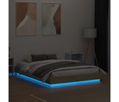 Estructura de cama con luces LED roble Sonoma 135x190 cm