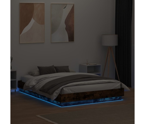 vidaXL Estructura de cama con luces LED roble ahumado 135x190 cm