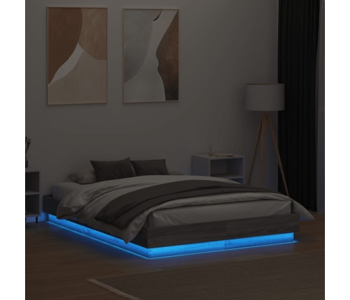 Estructura de cama con luces LED gris Sonoma 135x190 cm