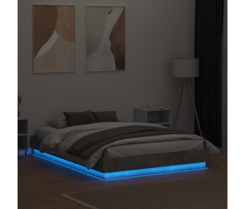 vidaXL Estructura de cama con luces LED gris hormigón 120x190 cm