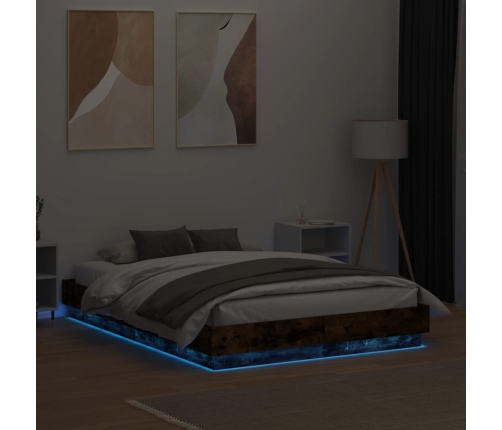 Estructura de cama con luces LED roble ahumado 120x190 cm