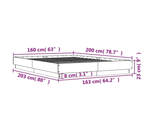 Estructura de cama madera de ingeniería gris hormigón 160x200cm