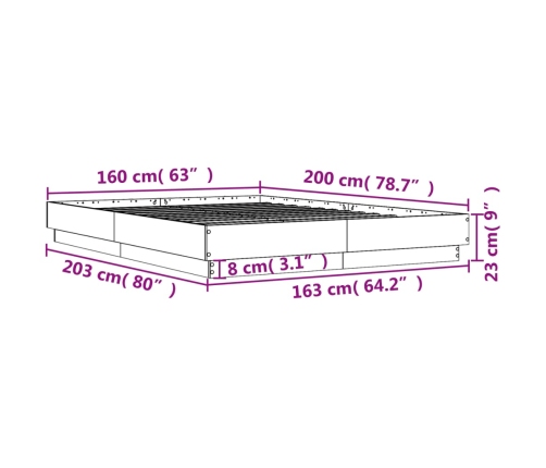 Estructura de cama madera de ingeniería roble ahumado 160x200cm