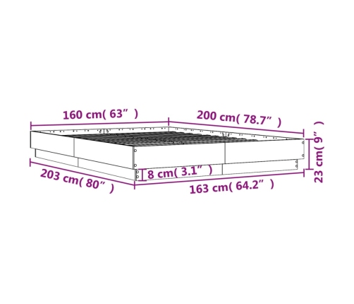 Estructura de cama madera de ingeniería gris Sonoma 160x200 cm