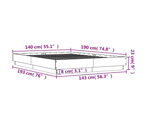 Estructura de cama madera de ingeniería gris Sonoma 140x190 cm