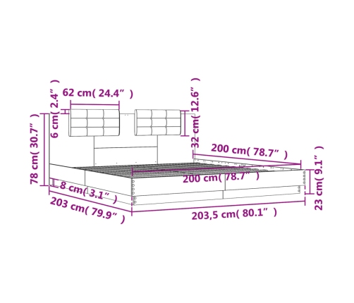 Estructura cama con cabecero madera ingeniería blanco 200x200cm