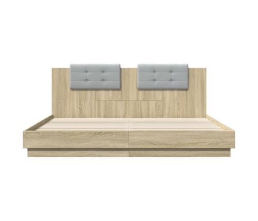 vidaXL Cama con cabecero madera de ingeniería roble Sonoma 200x200 cm