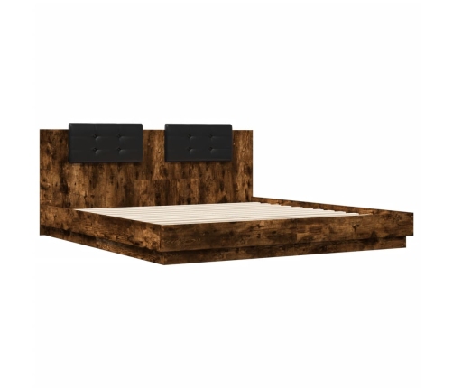 vidaXL Cama con cabecero madera de ingeniería roble ahumado 180x200 cm