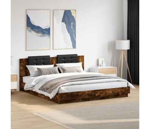 vidaXL Cama con cabecero madera de ingeniería roble ahumado 180x200 cm