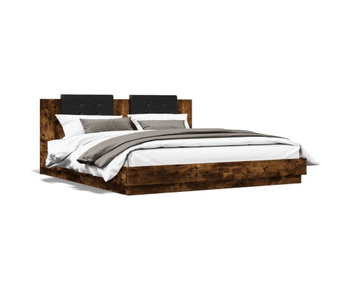 vidaXL Cama con cabecero madera de ingeniería roble ahumado 180x200 cm