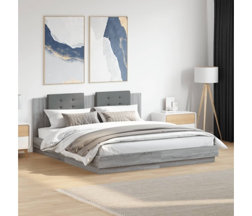 Cama con cabecero madera de ingeniería gris Sonoma 180x200 cm