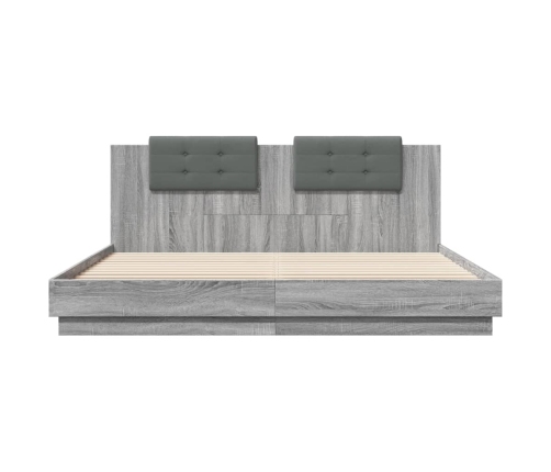 Cama con cabecero madera de ingeniería gris Sonoma 180x200 cm