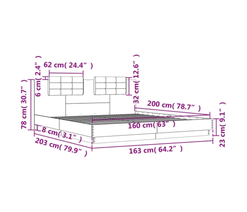 Estructura cama con cabecero madera ingeniería blanco 160x200cm