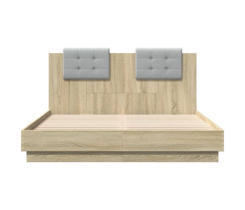 vidaXL Cama con cabecero madera de ingeniería roble Sonoma 150x200 cm