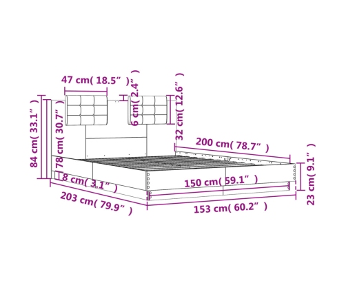 vidaXL Cama con cabecero madera de ingeniería roble Sonoma 150x200 cm