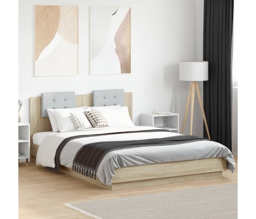 Cama con cabecero madera de ingeniería roble Sonoma 140x200 cm