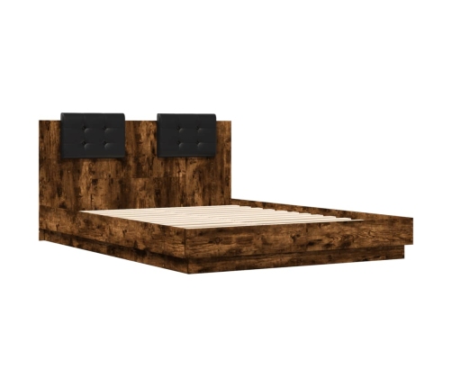 vidaXL Cama con cabecero madera de ingeniería roble ahumado 140x200 cm