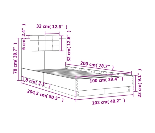 Cama con cabecero madera de ingeniería roble Sonoma 100x200 cm