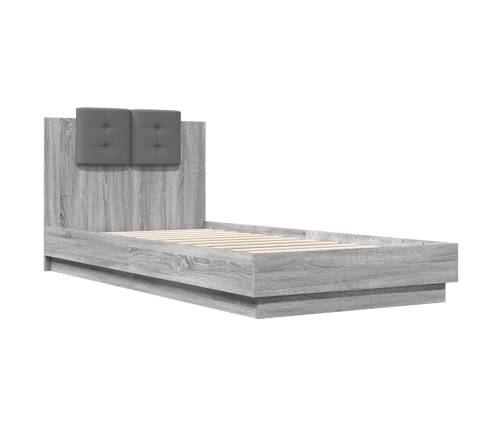 Cama con cabecero madera de ingeniería gris Sonoma 100x200 cm