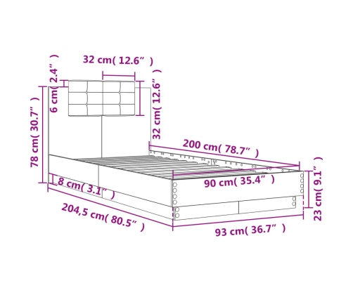 Estructura cama con cabecero madera ingeniería negro 90x200 cm