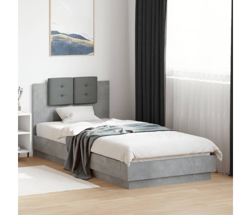 Cama con cabecero madera de ingeniería gris hormigón 90x200 cm