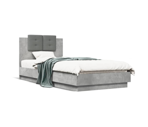 Cama con cabecero madera de ingeniería gris hormigón 90x200 cm