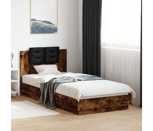 Cama con cabecero madera de ingeniería roble ahumado 90x200 cm