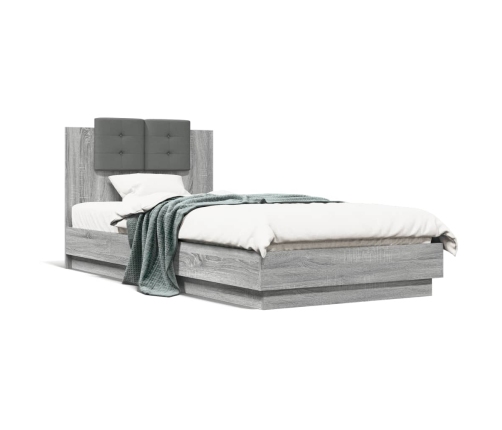 Cama con cabecero madera de ingeniería gris Sonoma 90x200 cm