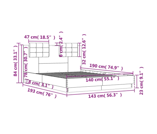 Cama con cabecero madera de ingeniería roble Sonoma 140x190 cm