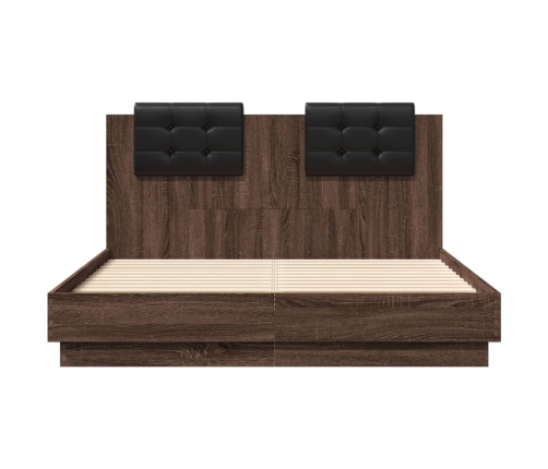 Cama con cabecero madera de ingeniería marrón roble 140x190 cm