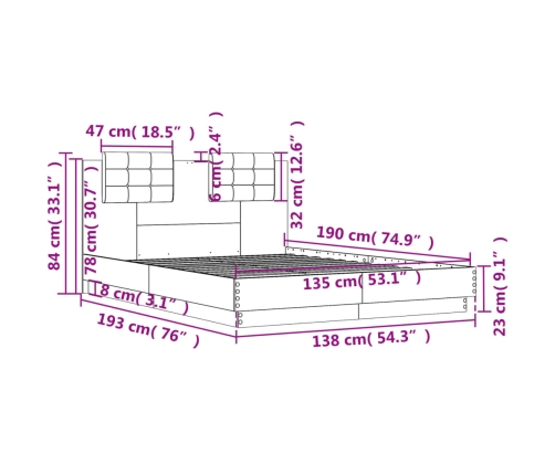 vidaXL Estructura cama con cabecero madera ingeniería blanco 135x190cm