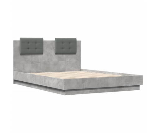 Cama con cabecero madera de ingeniería gris hormigón 135x190 cm