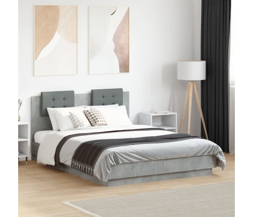 Cama con cabecero madera de ingeniería gris hormigón 135x190 cm