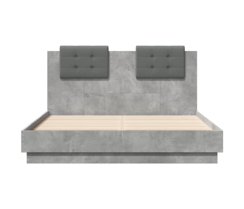 Cama con cabecero madera de ingeniería gris hormigón 135x190 cm