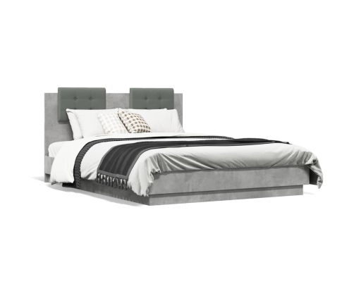 Cama con cabecero madera de ingeniería gris hormigón 135x190 cm