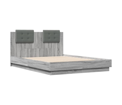 Cama con cabecero madera de ingeniería gris Sonoma 135x190 cm